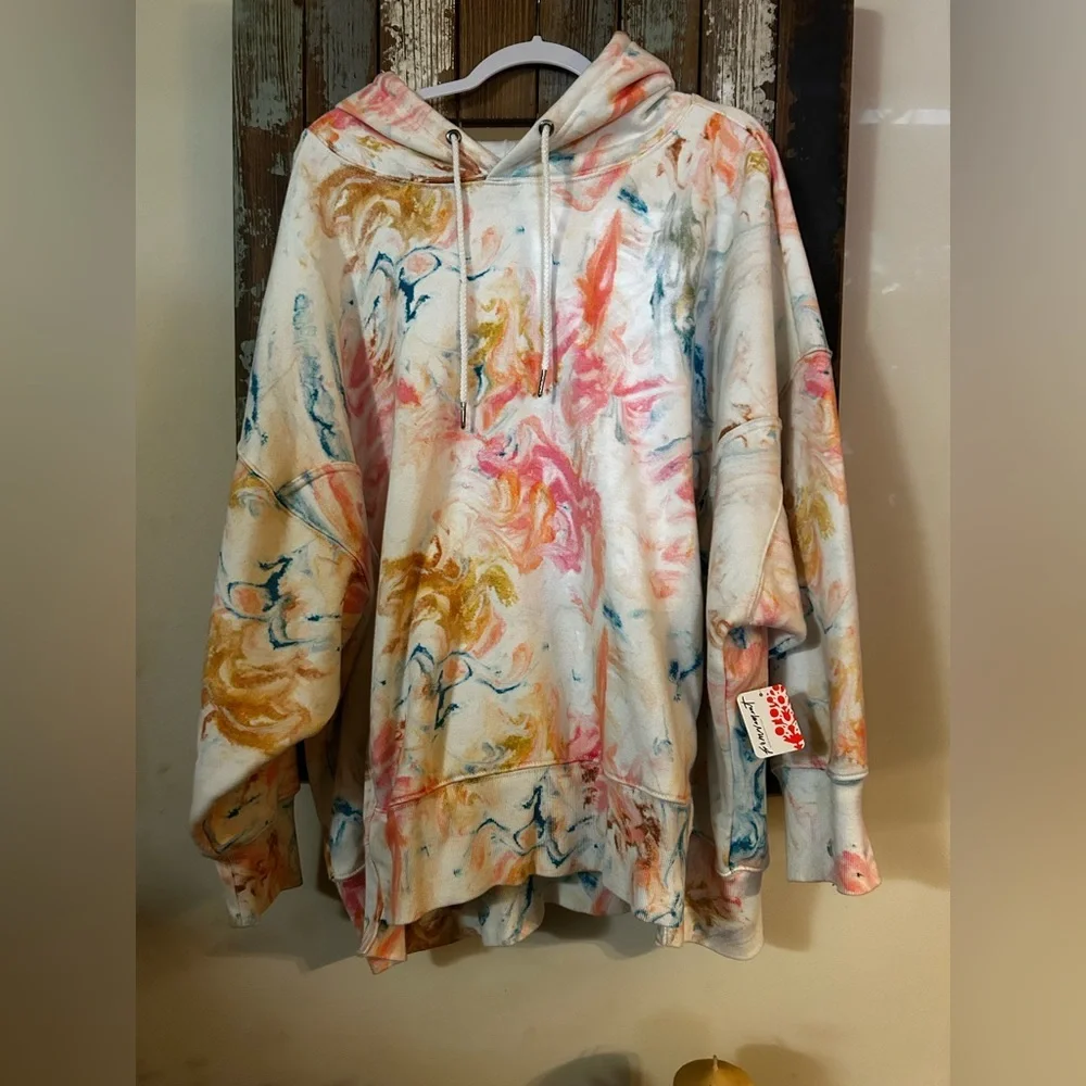 Free People Pastel Tie-Dye Hooded Swim Coverup in Pink, Blue, Cream